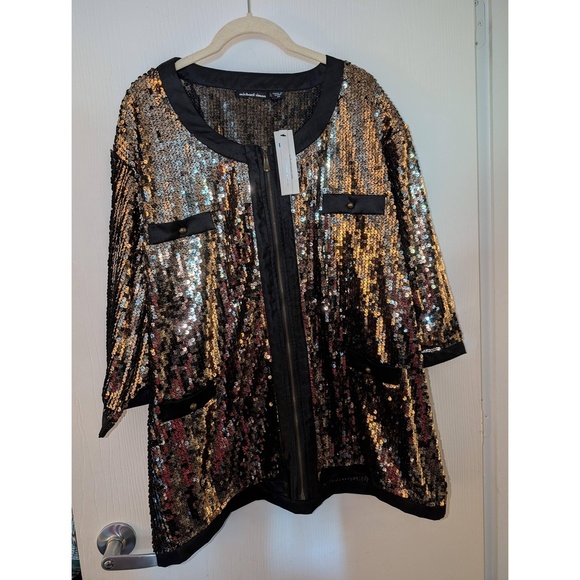 Michael Simon Glitter Top Womens Size 3X Gold Silver Black Sequin Full Zip Glam - Picture 3 of 7